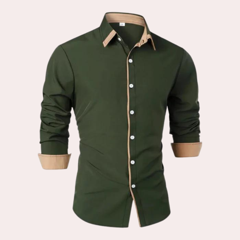 Herre Slim Fit Skjorte med Knaplukning – Smart Casual Stil med Kontrastkanter