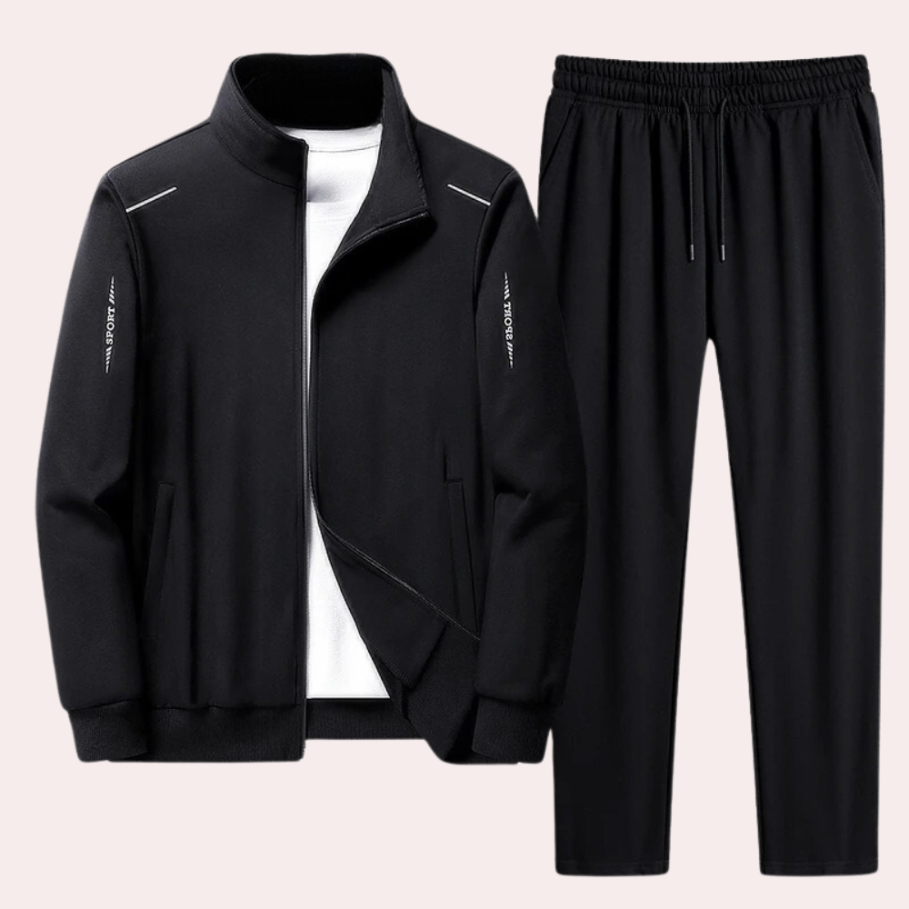 Set de trening bărbătesc cu guler înalt, bluză cu fermoar și pantaloni de trening – set casual din 2 piese pentru oraș, timp liber și stil de zi cu zi