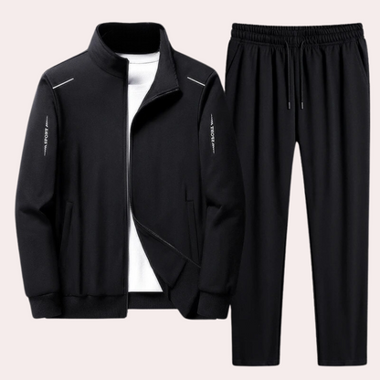 Set de trening bărbătesc cu guler înalt, bluză cu fermoar și pantaloni de trening – set casual din 2 piese pentru oraș, timp liber și stil de zi cu zi