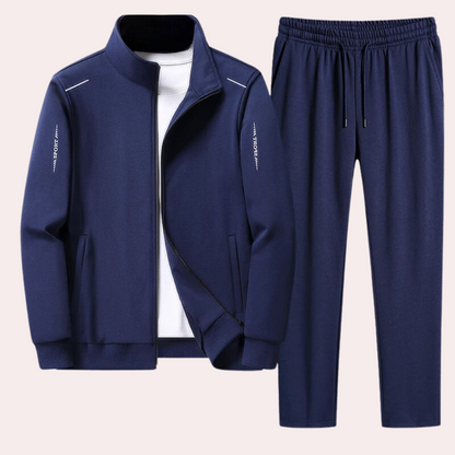 Set de trening bărbătesc cu guler înalt, bluză cu fermoar și pantaloni de trening – set casual din 2 piese pentru oraș, timp liber și stil de zi cu zi
