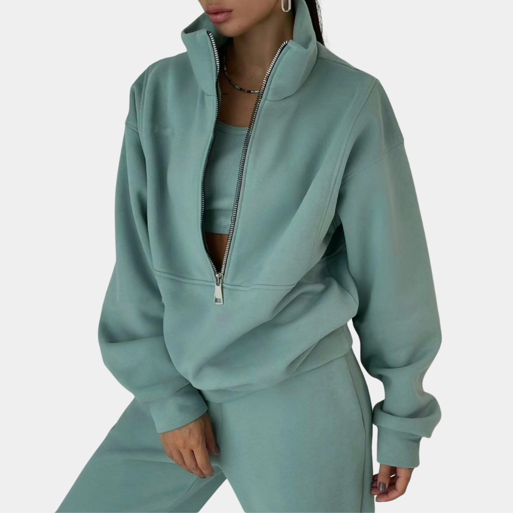 Women's Casual Tracksuit with Zip-Up Top and Joggers – Stylish 2-Piece Set for Leisure, Everyday Wear, and Relaxation