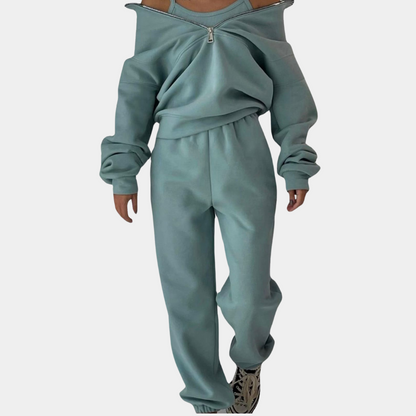 Women's Casual Tracksuit with Zip-Up Top and Joggers – Stylish 2-Piece Set for Leisure, Everyday Wear, and Relaxation