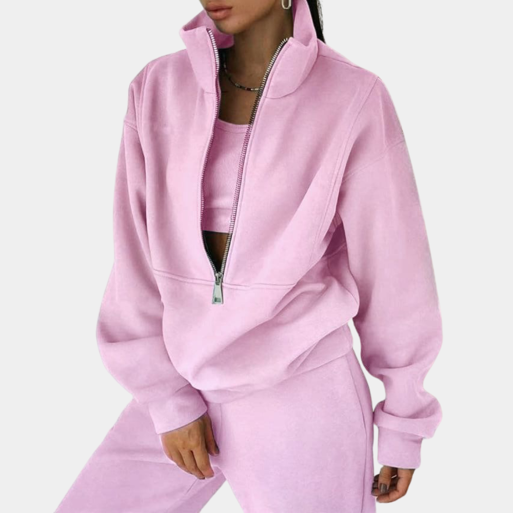 Women's Casual Tracksuit with Zip-Up Top and Joggers – Stylish 2-Piece Set for Leisure, Everyday Wear, and Relaxation