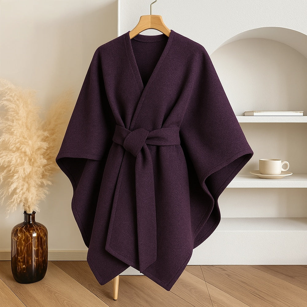 Women's Belted Poncho Coat – Wind-Resistant Outerwear for Autumn, Winter, Leisure, and Everyday Wear
