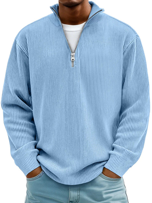 Herre Ribstrikket Half-zip Sweatshirt Med Afslappet Oversized Pasform – Casual Striktrøje Til Fritid, Hverdagsbrug Og Smart Casual Stil