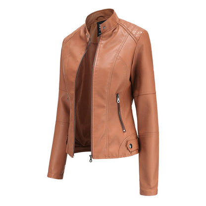 Geacă biker de damă din piele ecologică, cu design cambrat și închidere cu fermoar – Geacă elegantă pentru toamnă, oraș, timp liber și stil smart casual