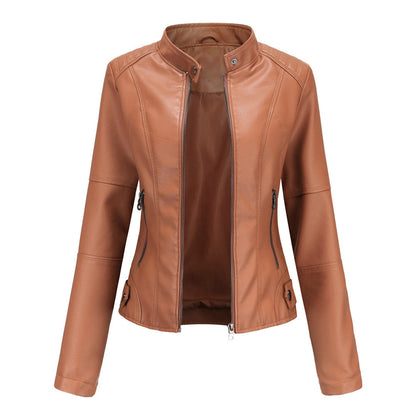 Geacă biker de damă din piele ecologică, cu design cambrat și închidere cu fermoar – Geacă elegantă pentru toamnă, oraș, timp liber și stil smart casual
