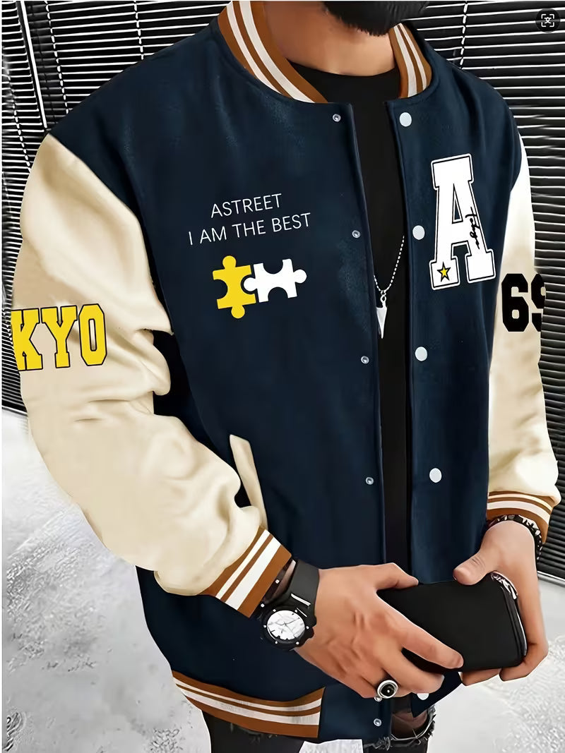 Men's Color-Block Jacket with Baseball Collar and Zip Closure – Lightweight Autumn Jacket for Everyday Wear, Leisure, Travel and Casual Style