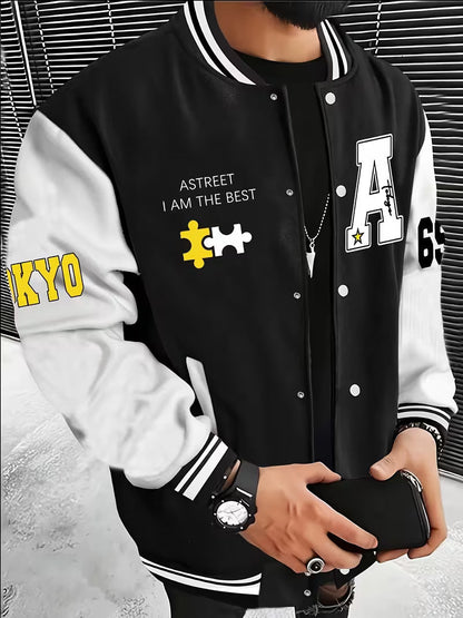 Men's Color-Block Jacket with Baseball Collar and Zip Closure – Lightweight Autumn Jacket for Everyday Wear, Leisure, Travel and Casual Style