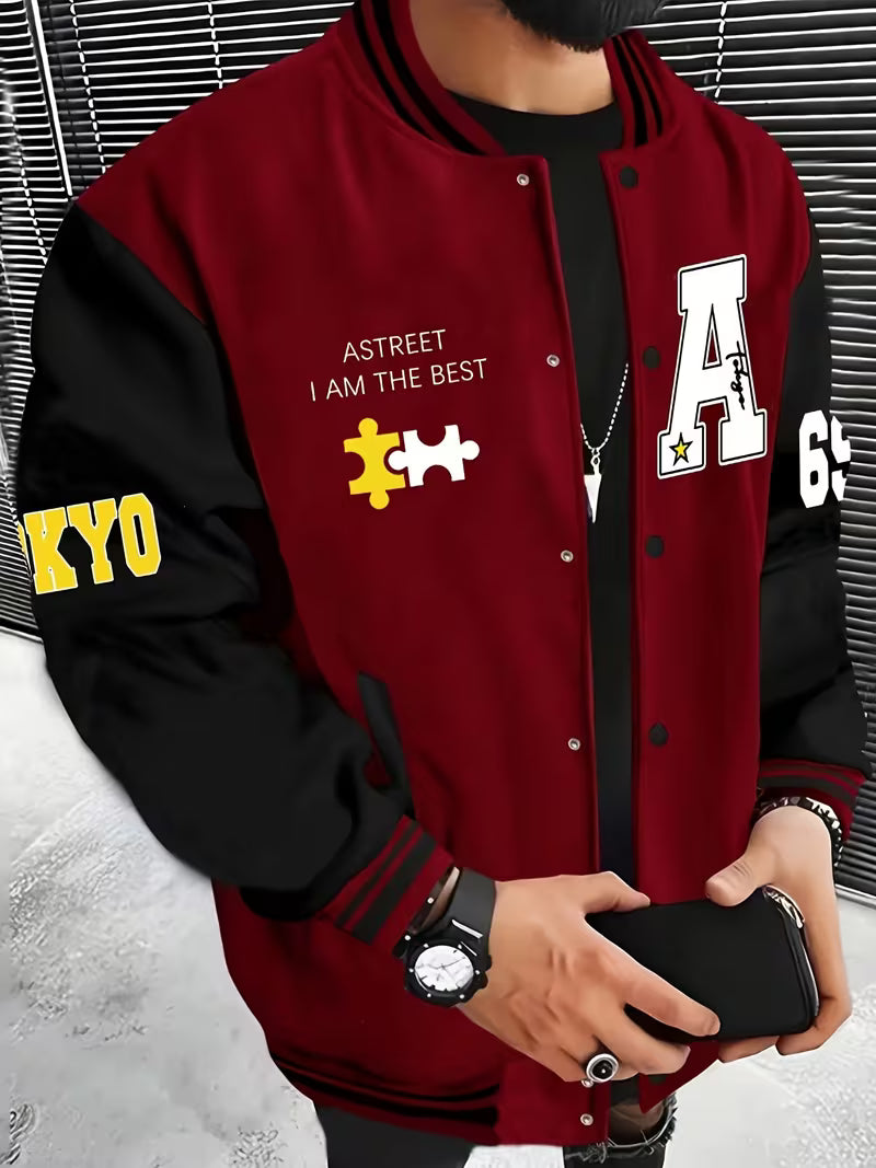 Men's Color-Block Jacket with Baseball Collar and Zip Closure – Lightweight Autumn Jacket for Everyday Wear, Leisure, Travel and Casual Style