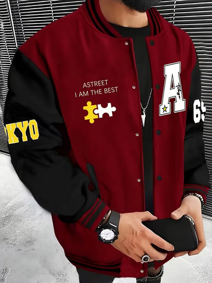 Men's Color-Block Jacket with Baseball Collar and Zip Closure – Lightweight Autumn Jacket for Everyday Wear, Leisure, Travel and Casual Style