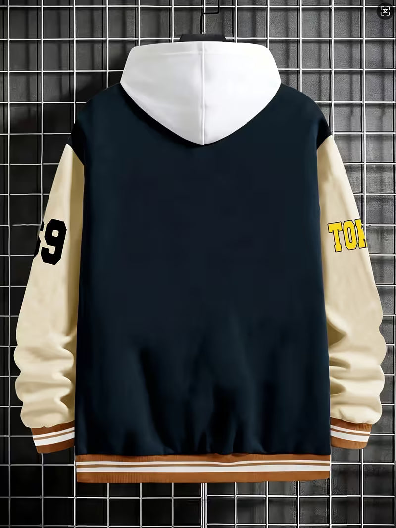 Men's Color-Block Jacket with Baseball Collar and Zip Closure – Lightweight Autumn Jacket for Everyday Wear, Leisure, Travel and Casual Style