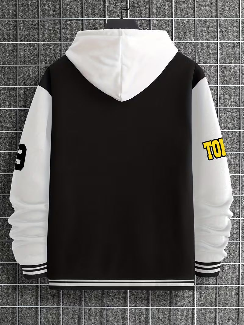 Men's Color-Block Jacket with Baseball Collar and Zip Closure – Lightweight Autumn Jacket for Everyday Wear, Leisure, Travel and Casual Style