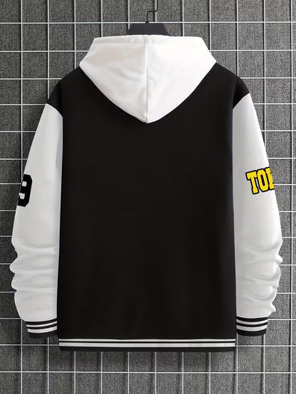 Men's Color-Block Jacket with Baseball Collar and Zip Closure – Lightweight Autumn Jacket for Everyday Wear, Leisure, Travel and Casual Style