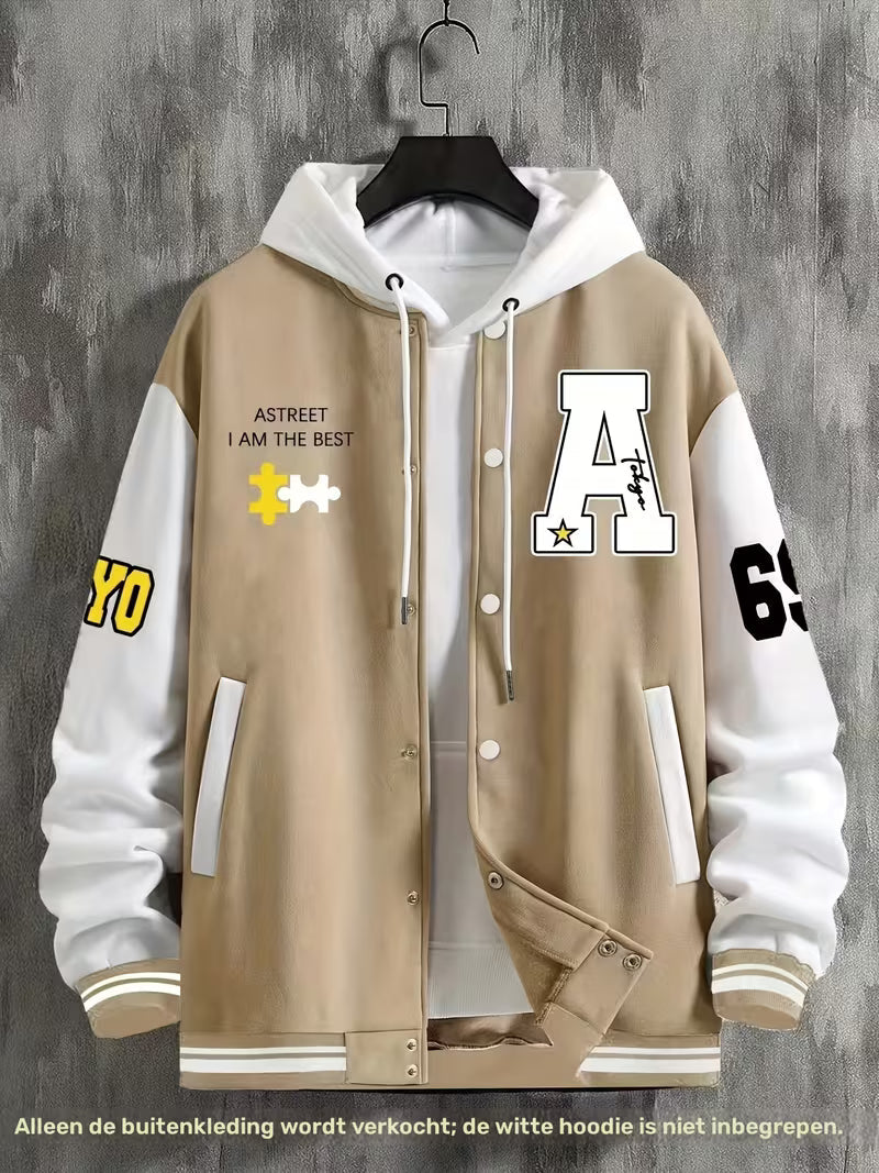 Men's Color-Block Jacket with Baseball Collar and Zip Closure – Lightweight Autumn Jacket for Everyday Wear, Leisure, Travel and Casual Style