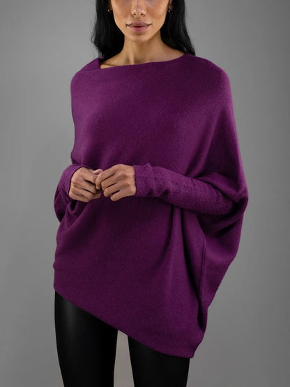 Women's Asymmetrical Knit Poncho with Draped Design – Elegant Off-Shoulder Top for Everyday Wear, Evening Wear, and Special Occasions