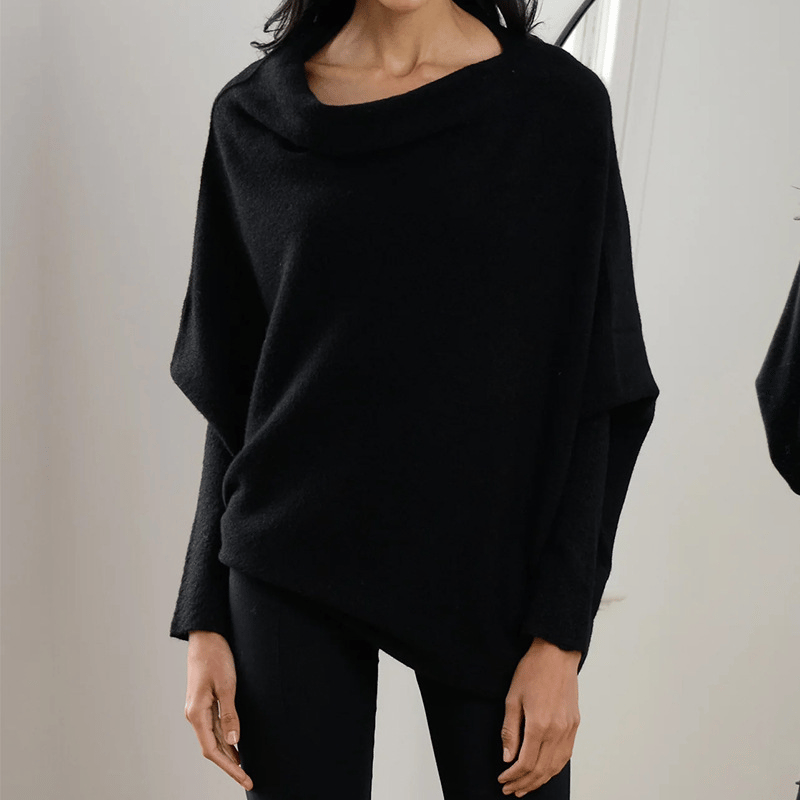 Women's Asymmetrical Knit Poncho with Draped Design – Elegant Off-Shoulder Top for Everyday Wear, Evening Wear, and Special Occasions