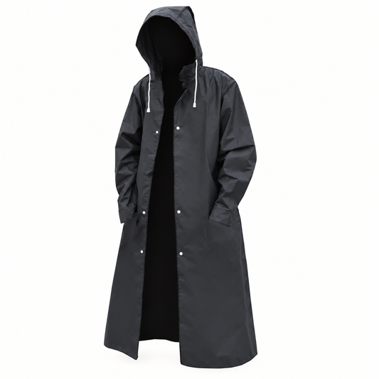 Chubasquero largo para hombre con capucha – Prenda ligera e impermeable para desplazamientos, viajes y días lluviosos
