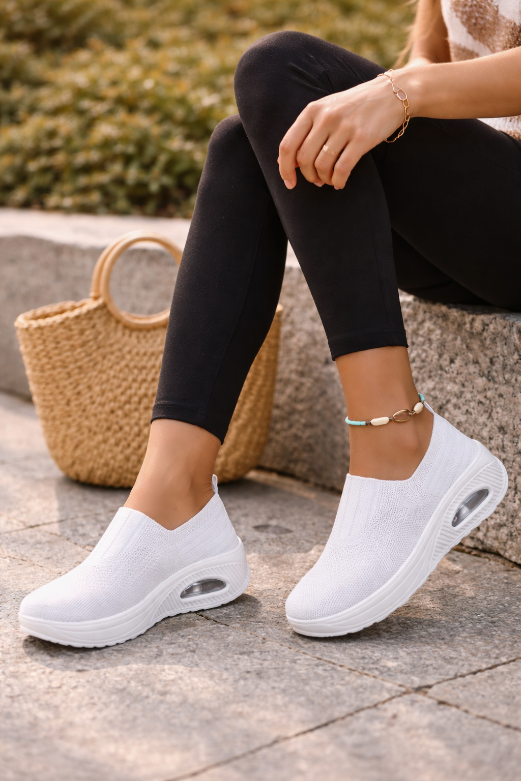 Dame Strikkede Slip-On Platform Sneakers – Lette Gåsko til Rejser og Hverdagsbrug