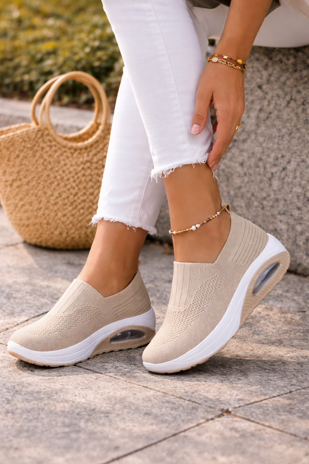 Dame Strikkede Slip-On Platform Sneakers – Lette Gåsko til Rejser og Hverdagsbrug