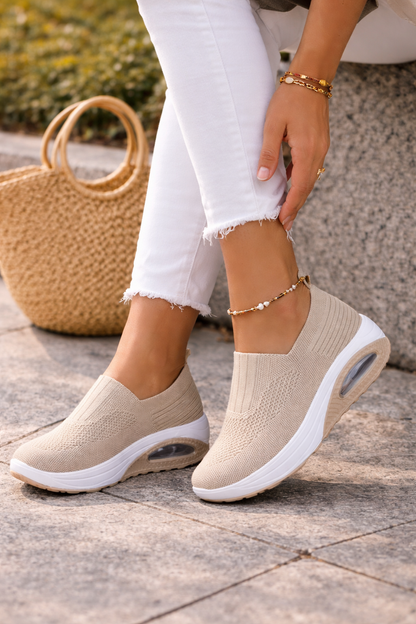 Dame Strikkede Slip-On Platform Sneakers – Lette Gåsko til Rejser og Hverdagsbrug