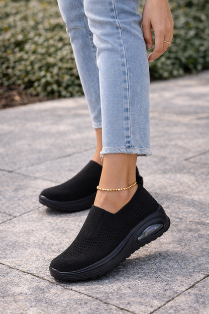 Dame Strikkede Slip-On Platform Sneakers – Lette Gåsko til Rejser og Hverdagsbrug
