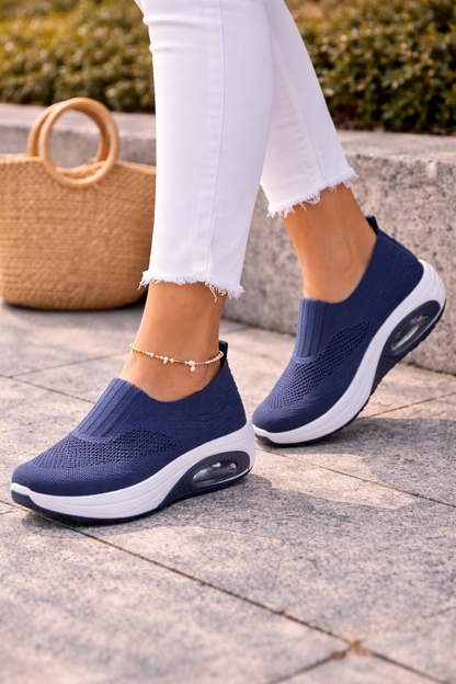 Dame Strikkede Slip-On Platform Sneakers – Lette Gåsko til Rejser og Hverdagsbrug