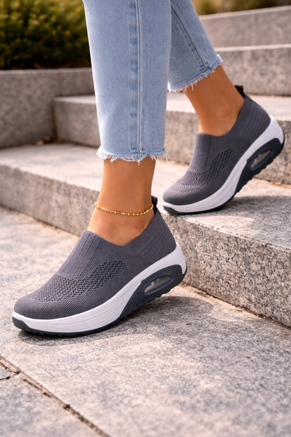 Dame Strikkede Slip-On Platform Sneakers – Lette Gåsko til Rejser og Hverdagsbrug