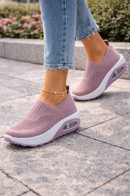 Dame Strikkede Slip-On Platform Sneakers – Lette Gåsko til Rejser og Hverdagsbrug