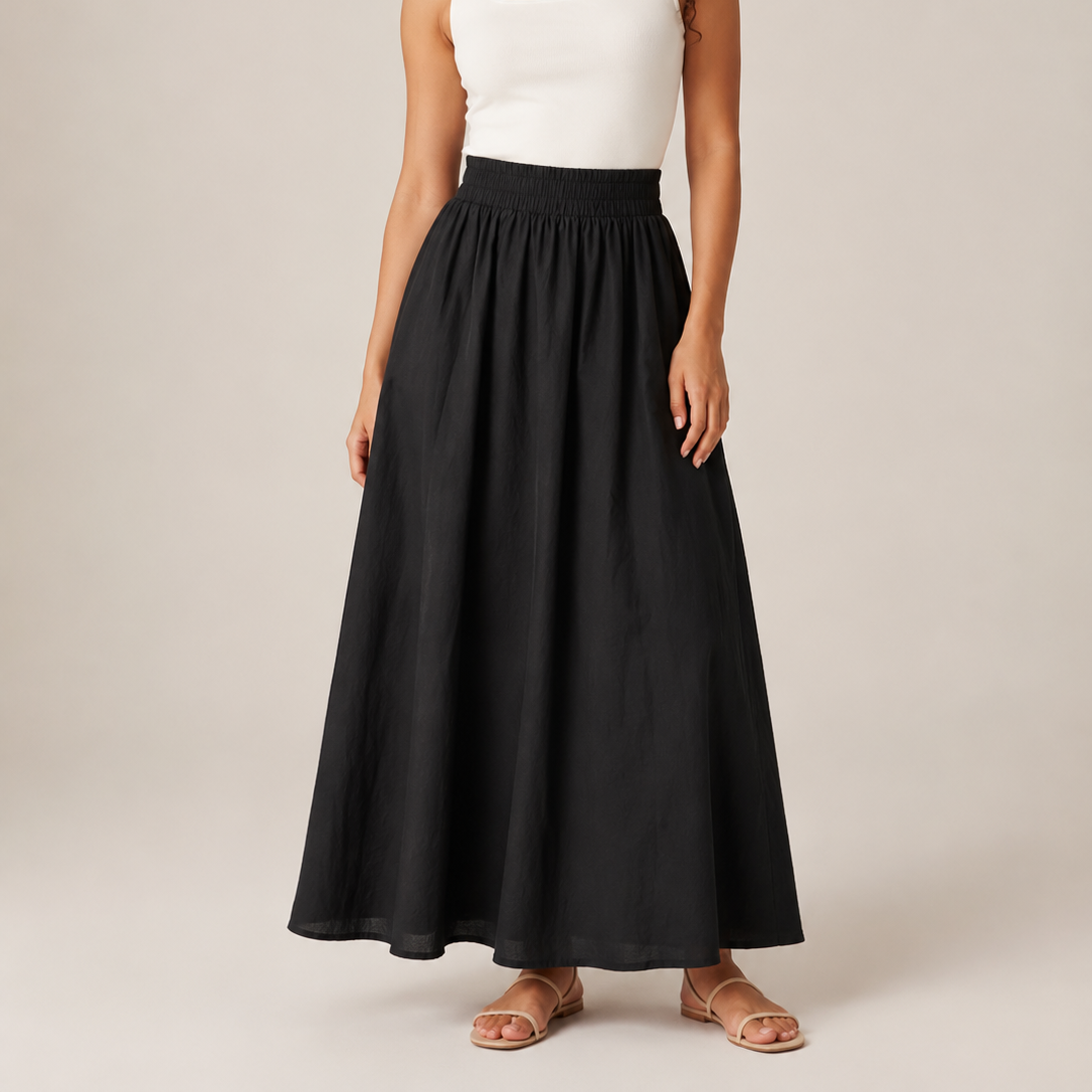 Falda larga de línea A para mujer, de cintura alta, con cintura elástica y corte largo y fluido - falda cómoda para el trabajo, el uso diario y el tiempo libre