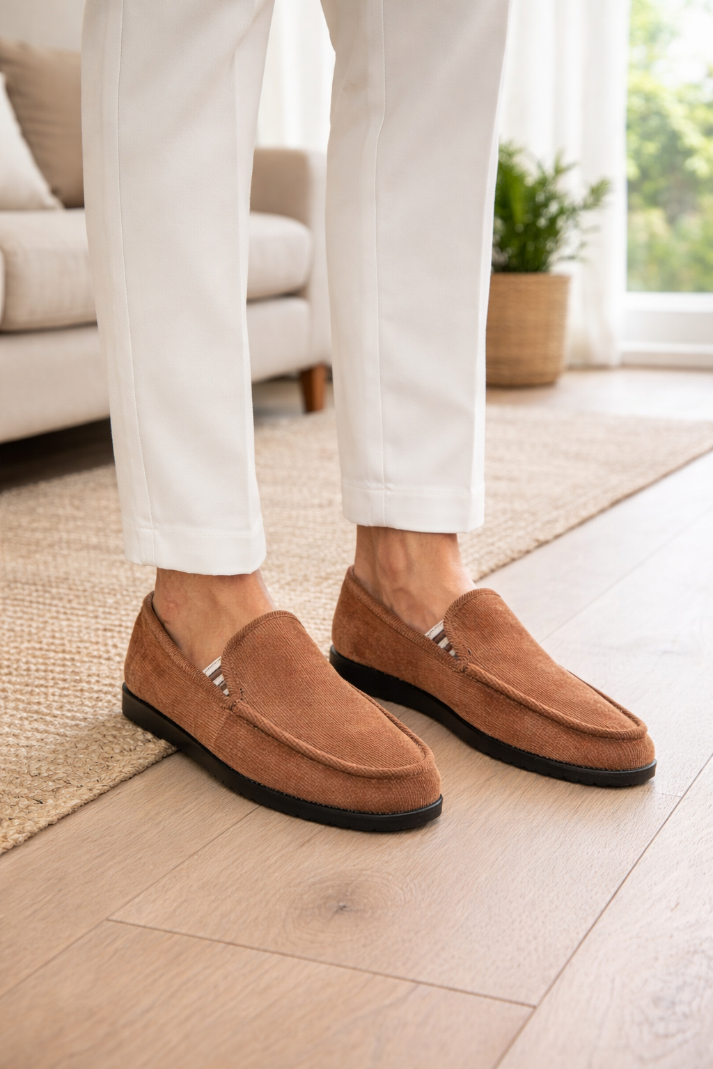 Herre Slip-On Loafers Med Tekstiloverdel Og Afslappet Stil