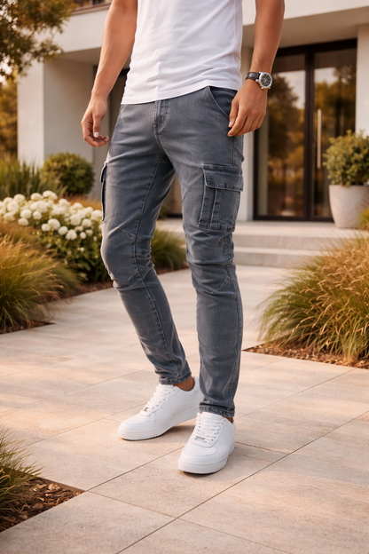 Herre Cargo Jeans Med Smal Pasform Og Utility Detaljer