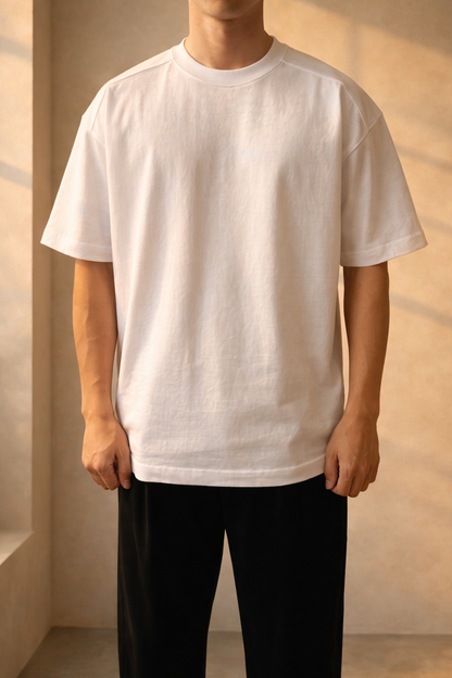 Herre Oversized Bomulds T-Shirt Med Rund Hals