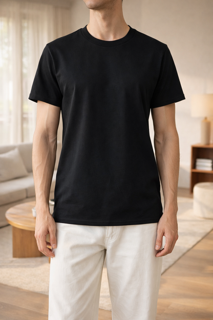 Herre Bomulds T-Shirt Med Rund Hals Og Korte Ærmer