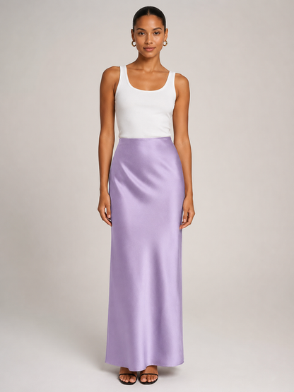 Falda larga de satén para mujer, de cintura alta, diseño fluido y brillo suave - falda elegante para cenas, fiestas y noches