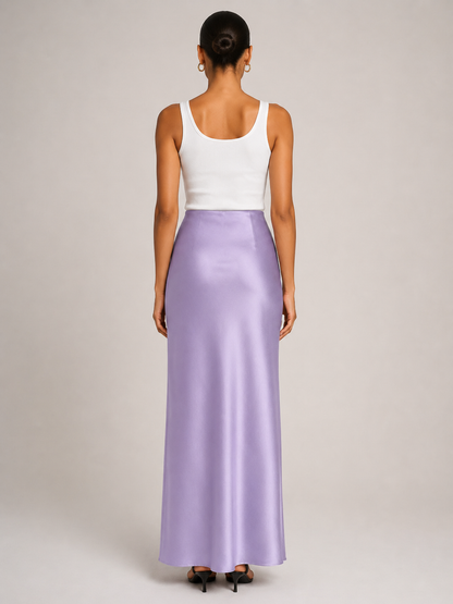 Falda larga de satén para mujer, de cintura alta, diseño fluido y brillo suave - falda elegante para cenas, fiestas y noches