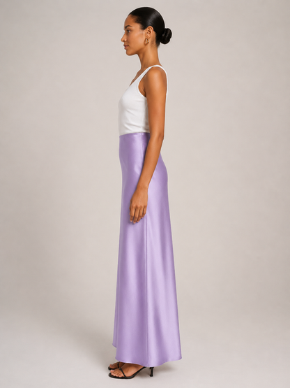 Falda larga de satén para mujer, de cintura alta, diseño fluido y brillo suave - falda elegante para cenas, fiestas y noches