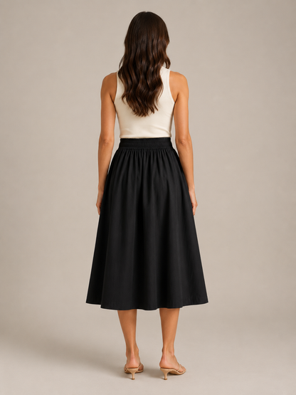 Falda midi plisada para mujer, de cintura alta y línea A, con cintura elástica y bolsillos - falda elegante y cómoda para el trabajo, los fines de semana y el uso diario