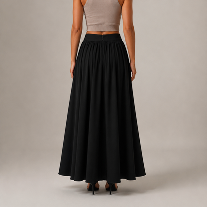 Falda larga de cintura alta para mujer, con línea A fluida y diseño fruncido - falda elegante para el trabajo, las vacaciones y las noches