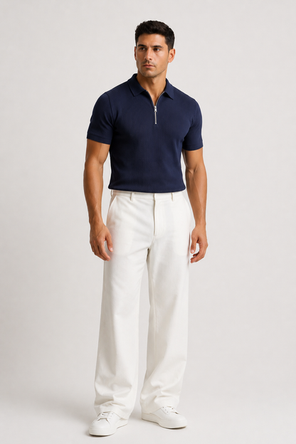 Poloshirt Glat Struktur Slim Fit Lynlås Komfort Design