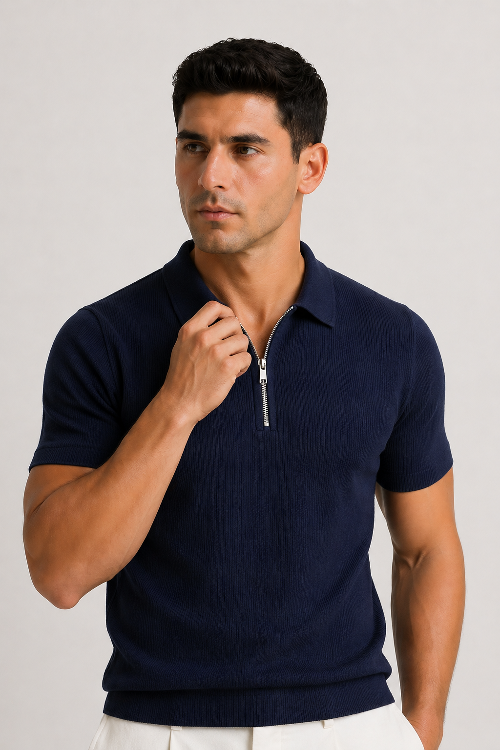 Poloshirt Glat Struktur Slim Fit Lynlås Komfort Design