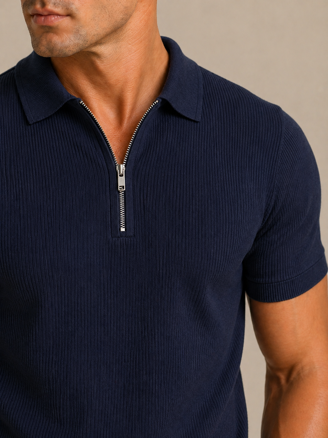 Poloshirt Glat Struktur Slim Fit Lynlås Komfort Design