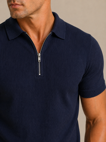 Poloshirt Glat Struktur Slim Fit Lynlås Komfort Design