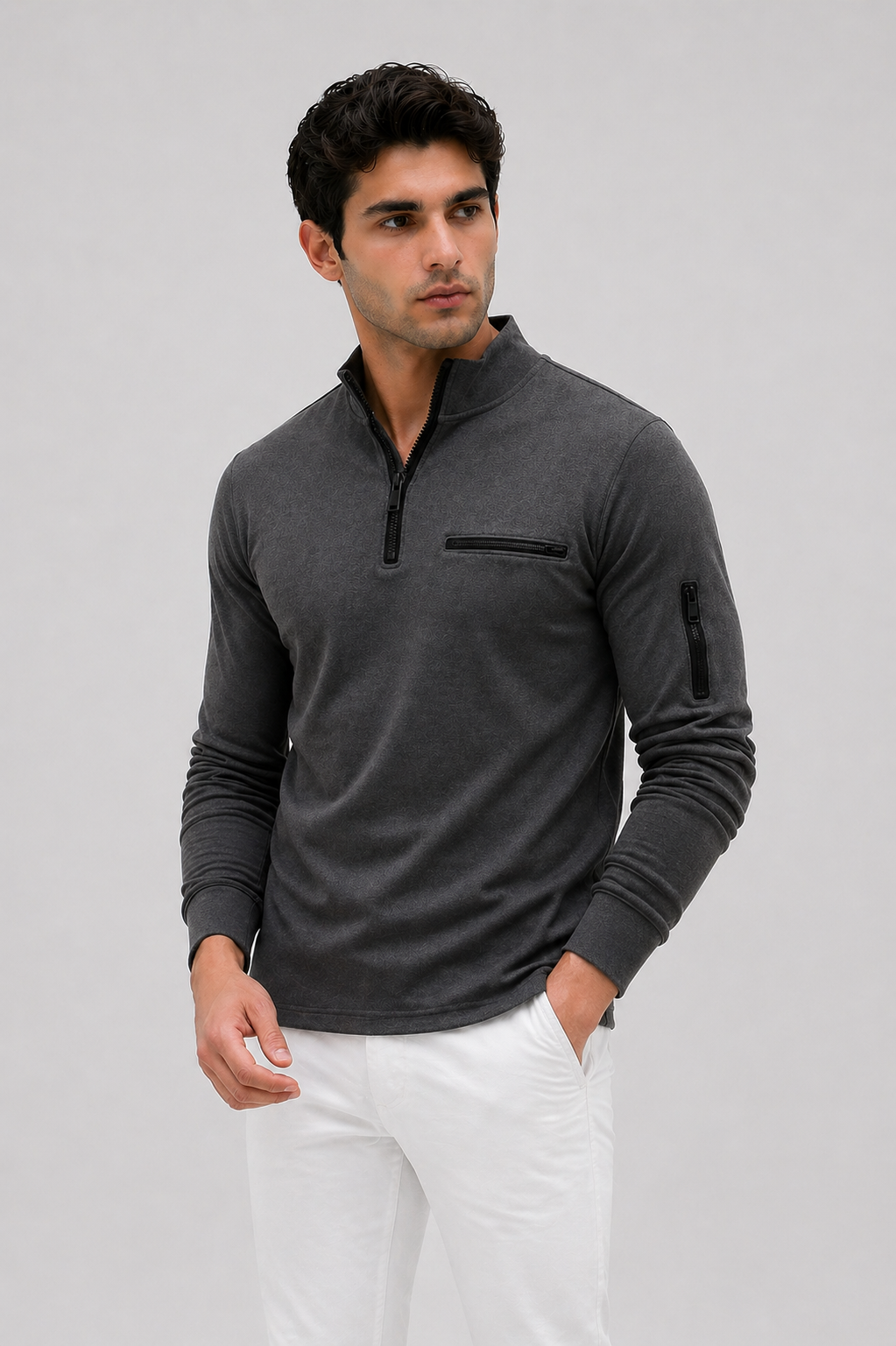 Zip Pullover Let Struktur Tætsiddende Pasform