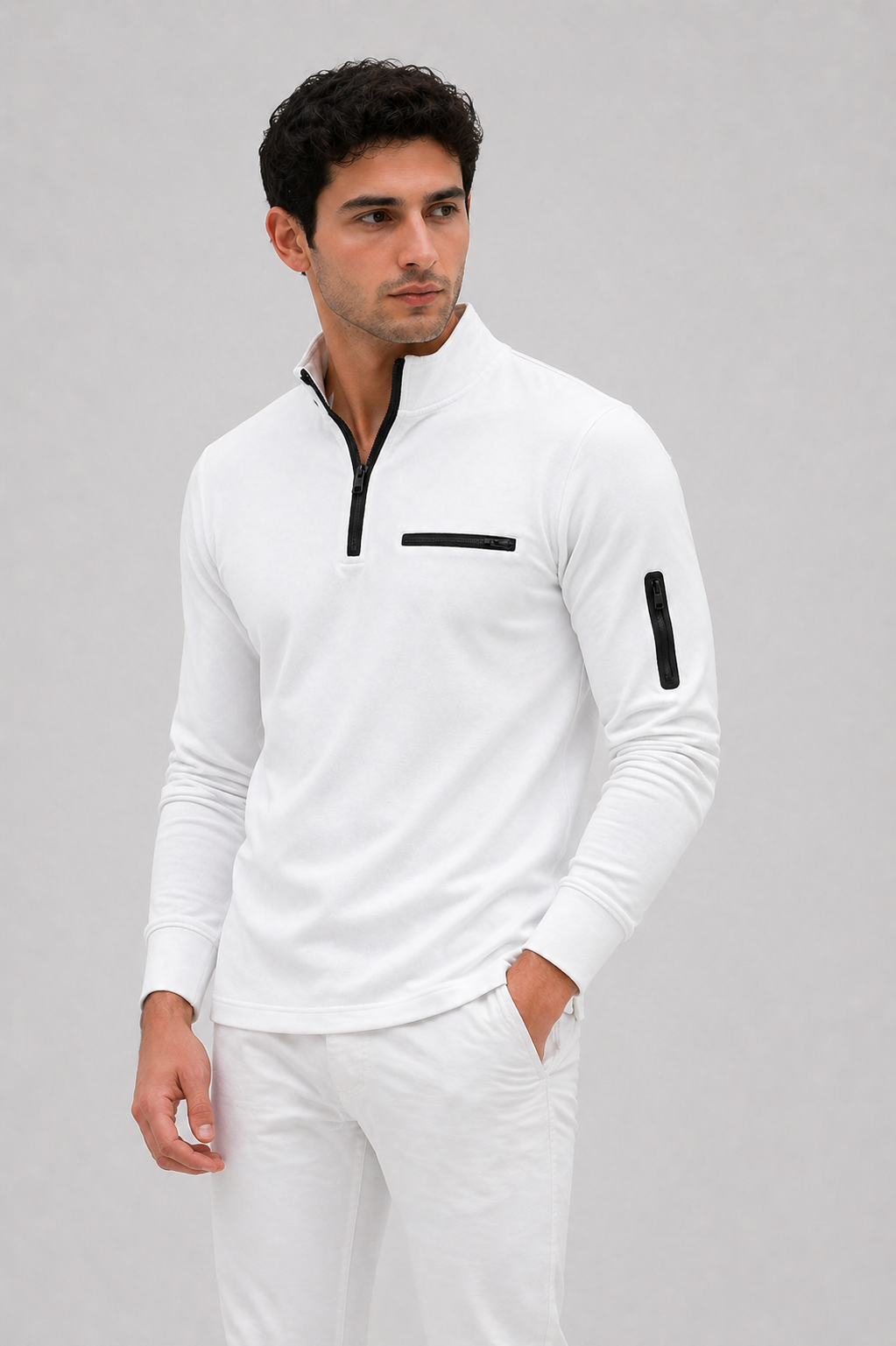 Zip Pullover Let Struktur Tætsiddende Pasform