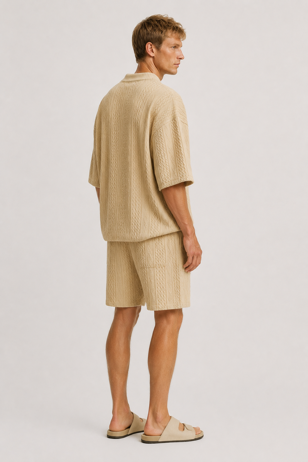 Herre Tekstureret Oversized Co-Ord Sæt Med Afslappede Shorts Og Sommerstil