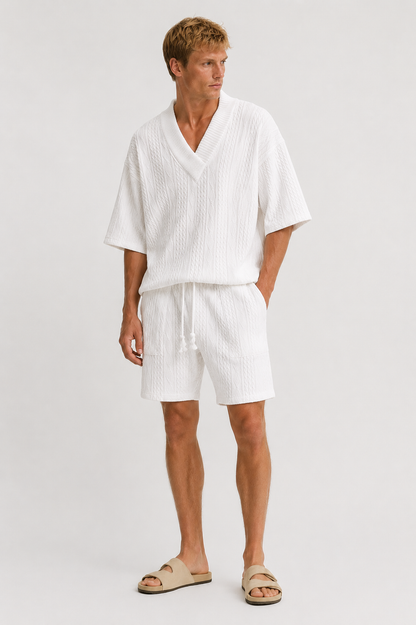 Herre Tekstureret Oversized Co-Ord Sæt Med Afslappede Shorts Og Sommerstil