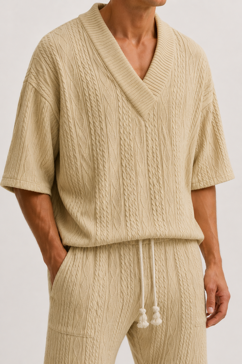 Herre Tekstureret Oversized Co-Ord Sæt Med Afslappede Shorts Og Sommerstil
