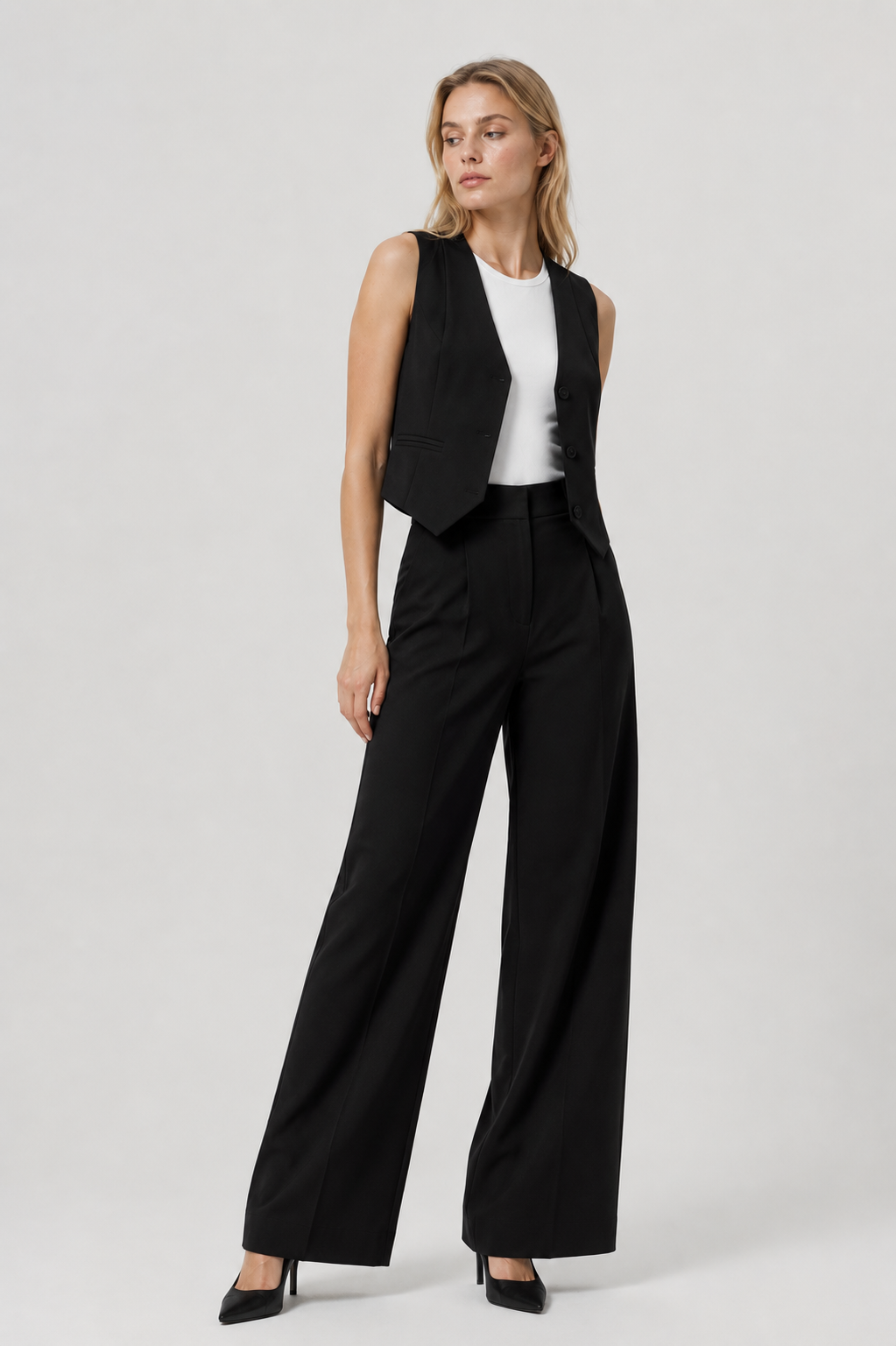 Dame Tailored Vest & Wide Leg Bukser Co-ord Sæt