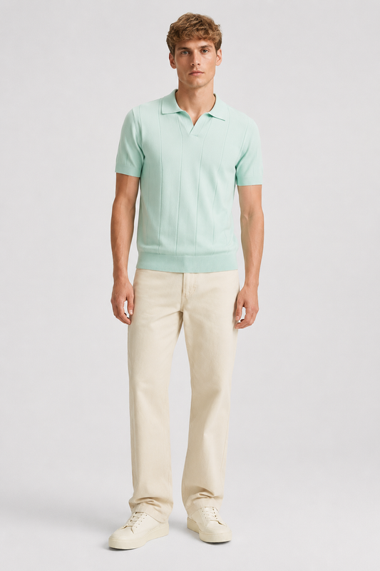Polo fin tricotat bărbați cu stil smart casual